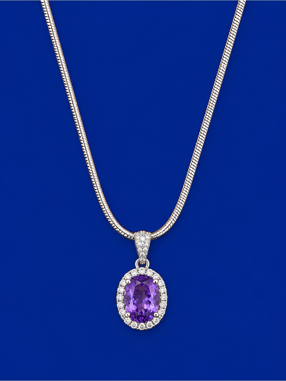 Amethyst Oval Halo Pendant Necklace